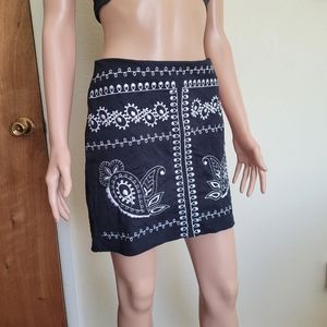 Rock & Roll Cowgirl | Black Skirt w/White Embroidery